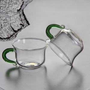 Tazza in Vetro Resistente alle Alte Temperature <span class=keywords><strong>da</strong></span> 130ml, Piccola Tazza <span class=keywords><strong>da</strong></span> Tè Trasparente con Manico Verde - Product Image 1