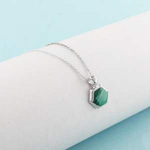 Natural Malachite Hexagon <b>Pendant</b> Necklace Sterling <b>Silver</b> Bezel Setting Women's Fashion Jewelry Gift - Product Image 4