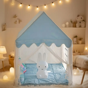 Grande tente bleue en forme de maison pour enfants Maison de jeu intérieure et extérieure pour garçons et filles - Product Image 4