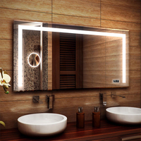 Cermin Kamar Mandi Digital Persegi Panjang Modern Tanpa Bingkai dengan Layar Sentuh WiFi, Lampu LED, dan Jam Dinding
