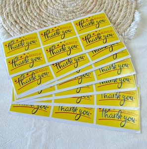 wholesale custom vibrant yellow color rectangular thank you sticker label - Product Image 5