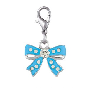 Ciondolo Charm a Fiocco in Smalto Azzurro con Strass, Accessorio di Gioielleria alla Moda - Product Image 1
