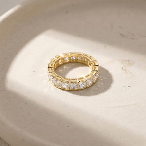 ZG Cushion Cut CZ Bezel Full Eternity <strong>Ring</strong> <strong>Gold</strong> Plated Wedding Band For Women - Product Image 3