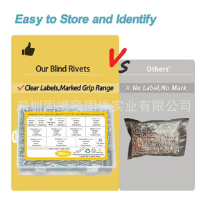 Aluminum Blind Rivet Set 580pcs Open Type Flat Round Head Boxed With Washer Included - Product Image 2