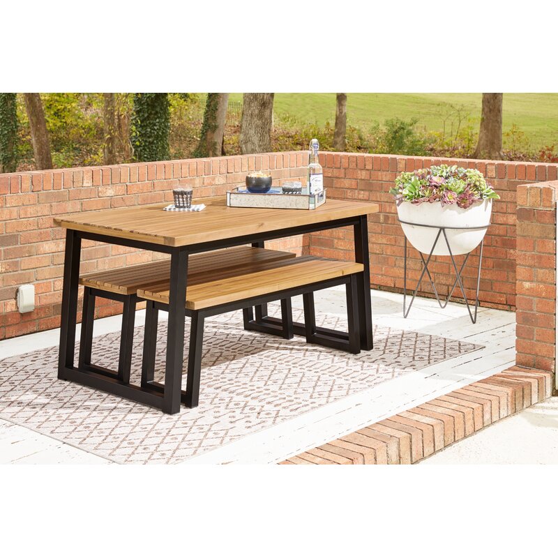 Outdoor furniture aluminum garden patio set rectangular wooden top table dinning set