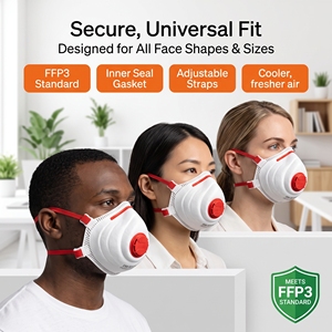 Masque respiratoire jetable FFP3 EN149 demi-masque 4 couches en tissu non tissé filé-soufflé protection anti-poussière construction réglable avec clip nasal et sangle de tête - Product Image 3
