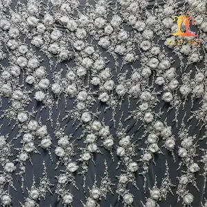 High quality 100% polyester 3D Fancy embroidered heavy beaded bridal luxury lace fabric XM-BF0849