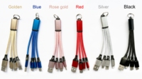 Câble de charge USB 3-en-1 portable de 15 cm en nylon tressé 2A, personnalisé en usine, avec scanner de codes-barres et porte-clés, Type C vers USB 2.0