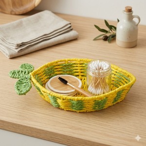 Panier de rangement en corde de papier tressé fait main, forme citron, organiseur de cuisine, plateau à fruits rond, plateau de rangement décoratif - Product Image 3