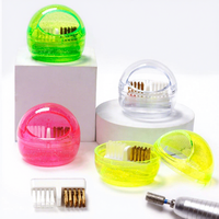 Étui de nettoyage pour embouts de ponceuse à ongles avec couvercle transparent pour le nettoyage des embouts en carbure et en céramique, double brosse colorée