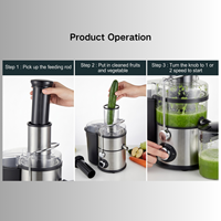 Elektrische 1200W roestvrijstalen centrifugale fruitpers blender met anti-lek tuit, vaatwasserbestendig, stille motor voor huishoudelijk gebruik, CE-gecertificeerd