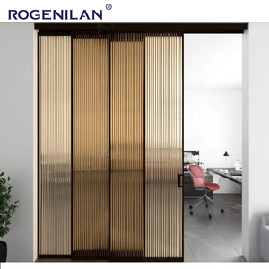 ROGENILAN Porte coulissante en <span class=keywords><strong>verre</strong></span> sans cadre personnalisée couleur café-brun, bureau, cuisine, aluminium, <span class=keywords><strong>intérieur</strong></span>, <span class=keywords><strong>cloison</strong></span> à 4 panneaux, portes coulissantes - Product Image 1