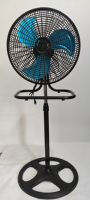Ventilateur de sol électrique 18 pouces à 3 pales en aluminium Grille en plastique noir Moteur en cuivre 3-en-1 Quatre trous Hauteur réglable Ménage