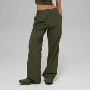 Pantalones Deportivos de Cintura Alta para Mujer, de Secado Rápido, Transpirables, Holgados, Versátiles, de Color Sólido, Casuales, Anchos, con Cintura Elástica - Product Image 2