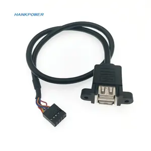 Oem usb duplo 2.0 a montagem do painel fêmea para cabo do conector 9pin com parafuso