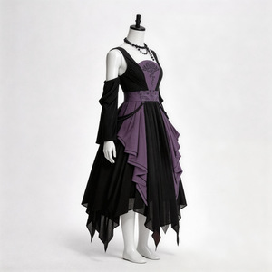 Vestido Medieval de Estilo Gótico para Mujer, Disfraz de Vampiro o Bruja para Halloween, Actuación Escénica para Adultos, Negro y Morado, Manga Larga - Product Image 2