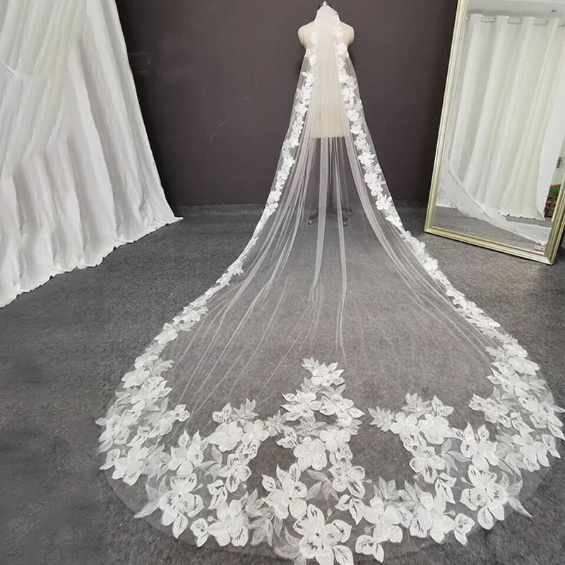 appliques wedding veils bridal accessories white lace wedding accessories set bride long floral wedding veils and accessories