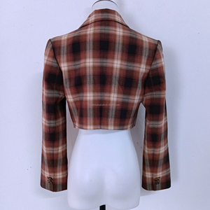 Custom Women's Cropped Plaid blazer for <strong>Ladies</strong> Checked Jacket - Product Image 4