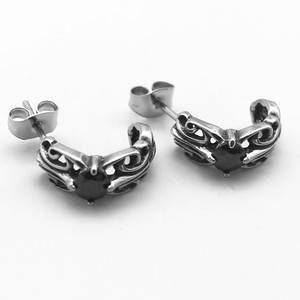 Pendientes de acero de titanio yunnique con incrustaciones de circonita, diseño geométrico en forma de luna, color blanco y negro - Product Image 5