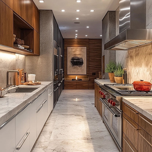 <span class=keywords><strong>Cuisine</strong></span> moderne <span class=keywords><strong>de</strong></span> luxe, armoires modulaires, éclairage LED intégré, finition haute brillance personnalisée, panneau <span class=keywords><strong>de</strong></span> mélamine spacieux, bois, villa - Product Image 4