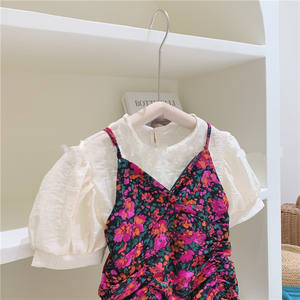 2021 ชุดเด็กผู้หญิงฤดูร้อน 2 ชิ้น เสื้อ+ชุดจั๊มเปอร์ลายดอกไม้ 3-7T - Product Image 6