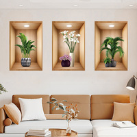 Paquete de 3 pegatinas de pared con diseño de flores en maceta en 3D, impermeables, autoadhesivas, de vinilo, para decoración del hogar, para la sala de estar, gran venta.