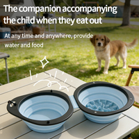 Bol à double alimentation lente pliable pour chien, bol de voyage pliable pour chien, bol à eau pour animaux de compagnie