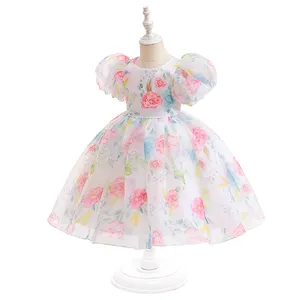 Girls Organza Printed Dress Wholesale New Flower Dress Princess Dress Children Skirt