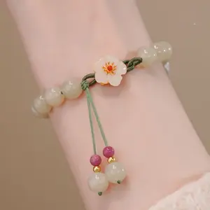 Wannee OEM Gift Jewelry Natural Stone Jade Ball Bead Small Peach Blossom Braided Ball Bead Bracelet For Women