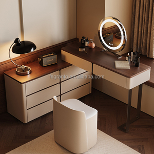 İskandinav lüks yatak odası modüler soyunma tablo ev mobilya Modern masif ahşap çekmece Vanity masa seti ile LED ışık ayna - Product Image 5