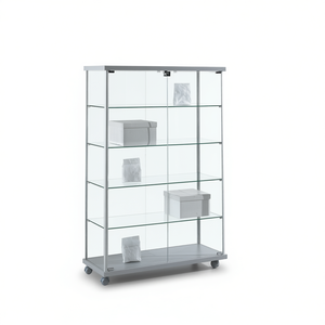 Aluminium <b>Framed</b> Showcase 95x39x145cm Light <b>Grey</b> With Tempered Glass Doors And Adjustable Shelves - Product Image 2