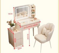 Ensemble coiffeuse moderne en panneaux de bois avec miroir éclairé, tiroirs en acier inoxydable et tabouret – Durable et écologique