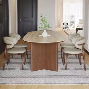 Tavolo da Pranzo Ovale Moderno con Gambe in Legno Massello <span class=keywords><strong>e</strong></span> Piano in Lastra di Roccia per 8 Persone, <span class=keywords><strong>Arredamento</strong></span> per la Casa - Product Image 3