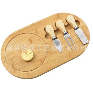 Juego de tablas de queso de bambú Juncheng de 36x18x1.5cm con juego de cuchillo y tenedor de acero inoxidable para servir queso y pan - Product Image 5