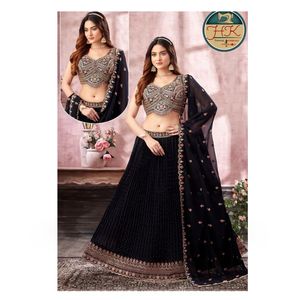 Lehenga Choli noir brodé pour femmes avec dupatta, tenue de soirée de créateur, tenue de mariage, tenue ethnique traditionnelle festive - Product Image 1