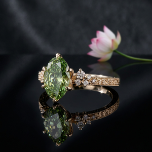 Bague de fiançailles vintage en or massif avec diamant de laboratoire gravé floral, bijoux fins pour femme, personnalisable, certifié IGI, couleur fantaisie vive - Product Image 3