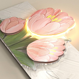 Tulipán creativo arte de lujo decoración del hogar pintura sala de estar sofá Fondo pared LED brillo <span class=keywords><strong>cristal</strong></span> porcelana pintura - Product Image 3