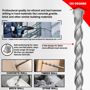 Forets SDS Plus SONGQI à grain diamanté - Perçage 3 fois plus rapide dans le béton et la maçonnerie avec une durabilité extrême et des vibrations réduites - Product Image 6