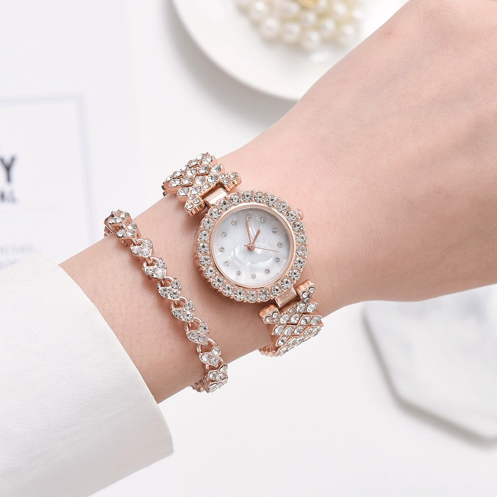 Luxury Women Rose Gold Quartz Watch Set - Elegant Diamond  display picture 3