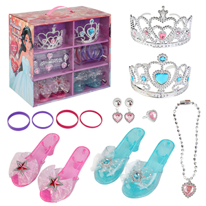 Kit de jeu de rôle pour filles Hanye : Bijoux, couronne, collier, bracelet, bague, boucles d'oreilles, chaussures, robe de princesse, ensemble de jeu en boîte - Product Image 3