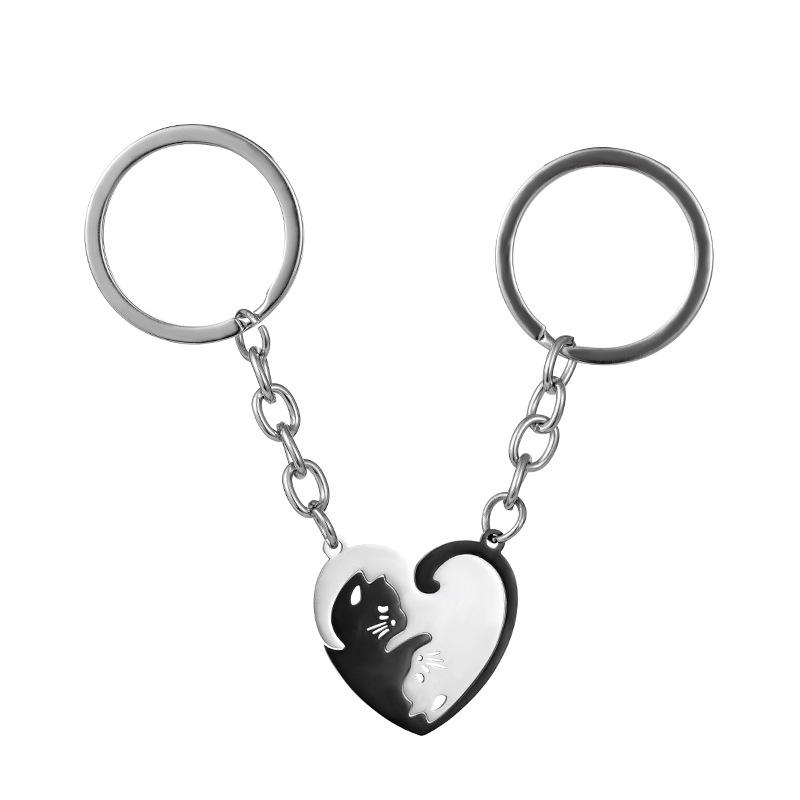 Black with Love White Cat Keychain Pair