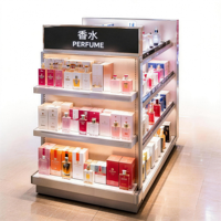 Présentoir de Luxe en Acier Inoxydable pour Parfums, Vitrine Cosmétique, Aménagement de Boutique avec Éclairage LED et Boîte à Lumière de Marquage