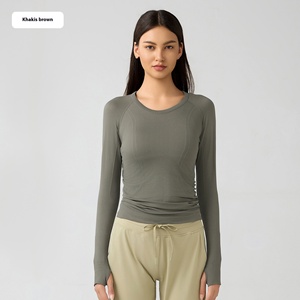 Nouveau haut de yoga à manches longues pour femmes col rond coupe ajustée sport extensible course haut de fitness D19083 <span class=keywords><strong>avec</strong></span> logo design sans couture avant - Product Image 1