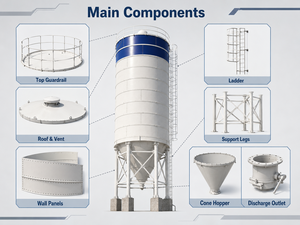 Silo de stockage de poudre en vrac industriel 100T-1000T, boulonné, monté sur site, conception à bride en T pour usine de béton/poudre - Product Image 3