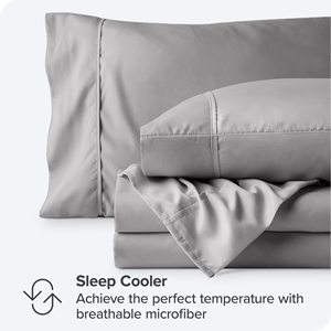 Light Grey Luxury Ultra-Soft Microfiber <strong>Double</strong> Brushed <strong>Deep</strong> Pockets <strong>Sheets</strong> Easy <strong>Fit</strong> 4 Piece Pillowcase Home Queen Bed <strong>Sheet</strong> Set - Product Image 4