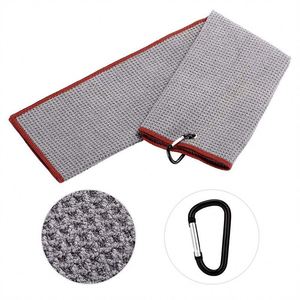Ensemble de serviettes de golf bleues pliables en trois parties, en microfibre de polyester et coton très résistantes, motif gaufré, avec grand mousqueton et logo - Product Image 2