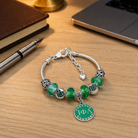 Bracelets élégants pour la confection de bijoux de sororité, avec motifs de fleurs vertes et roses, de symboles de vie et de lettres grecques Iota Phi Lambda, pour clubs universitaires et chapitres