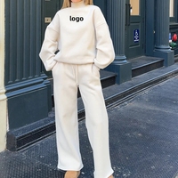 Ensemble de vêtements décontractés pour femmes, 2 pièces, sweat-shirt à col rond en coton respirant, pantalon au-dessus du genou, personnalisation d'usine