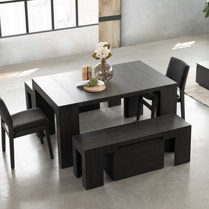 <span class=keywords><strong>Table</strong></span> à manger rectangulaire moderne <span class=keywords><strong>convertible</strong></span> en bois massif, pliable et extensible, pour 4 à 14 personnes, usage domestique et commercial - Product Image 3