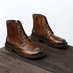 Botas de cuero genuino hechas a mano para hombre con detalles brogue en los dedos y los talones, cuero marrón, zapatos casuales elegantes, antideslizantes - Product Image 1